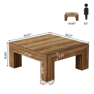 39.4-Inch Square Coffee Table for Living Room, Farmhouse All MDF Accent Center Cocktail Table