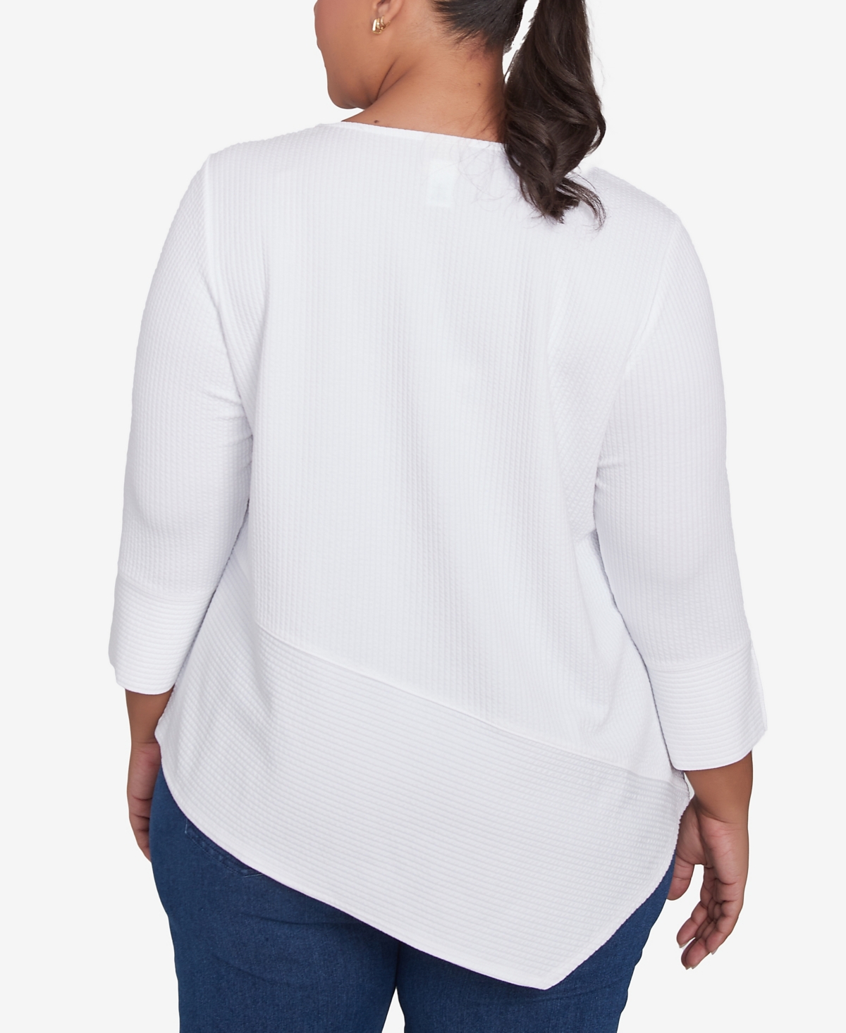 Ruby Rd. Plus Size Cable Stripe Ottoman Top In White