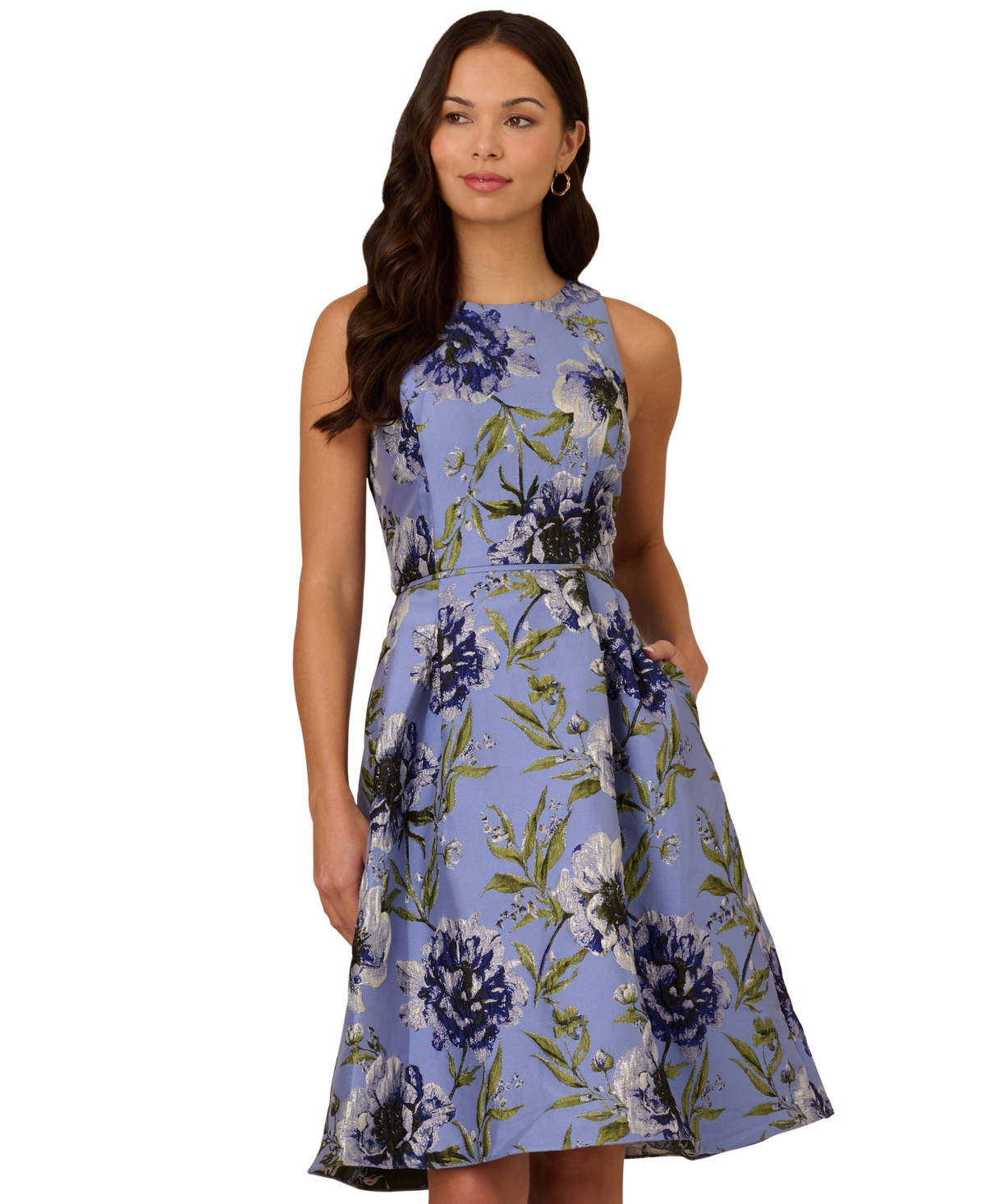 Shop Adrianna Papell Women's Sleeveless Floral-embroidered Dress In Blue Multi