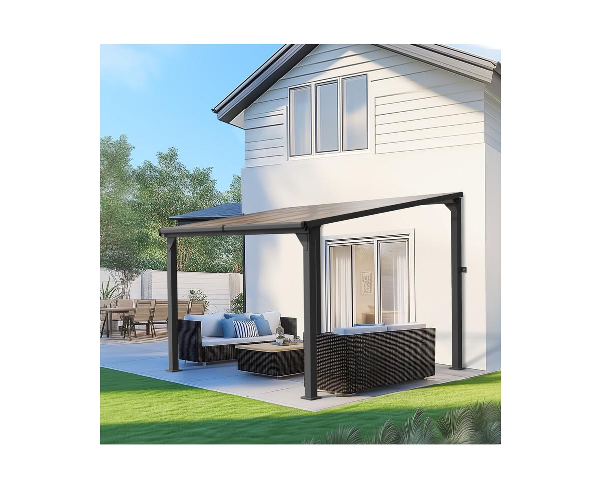 Hardtop Outdoor Gazebo Pergola Aluminum Framed with Sloping Pitched Roof for Garden, Patio - Grey