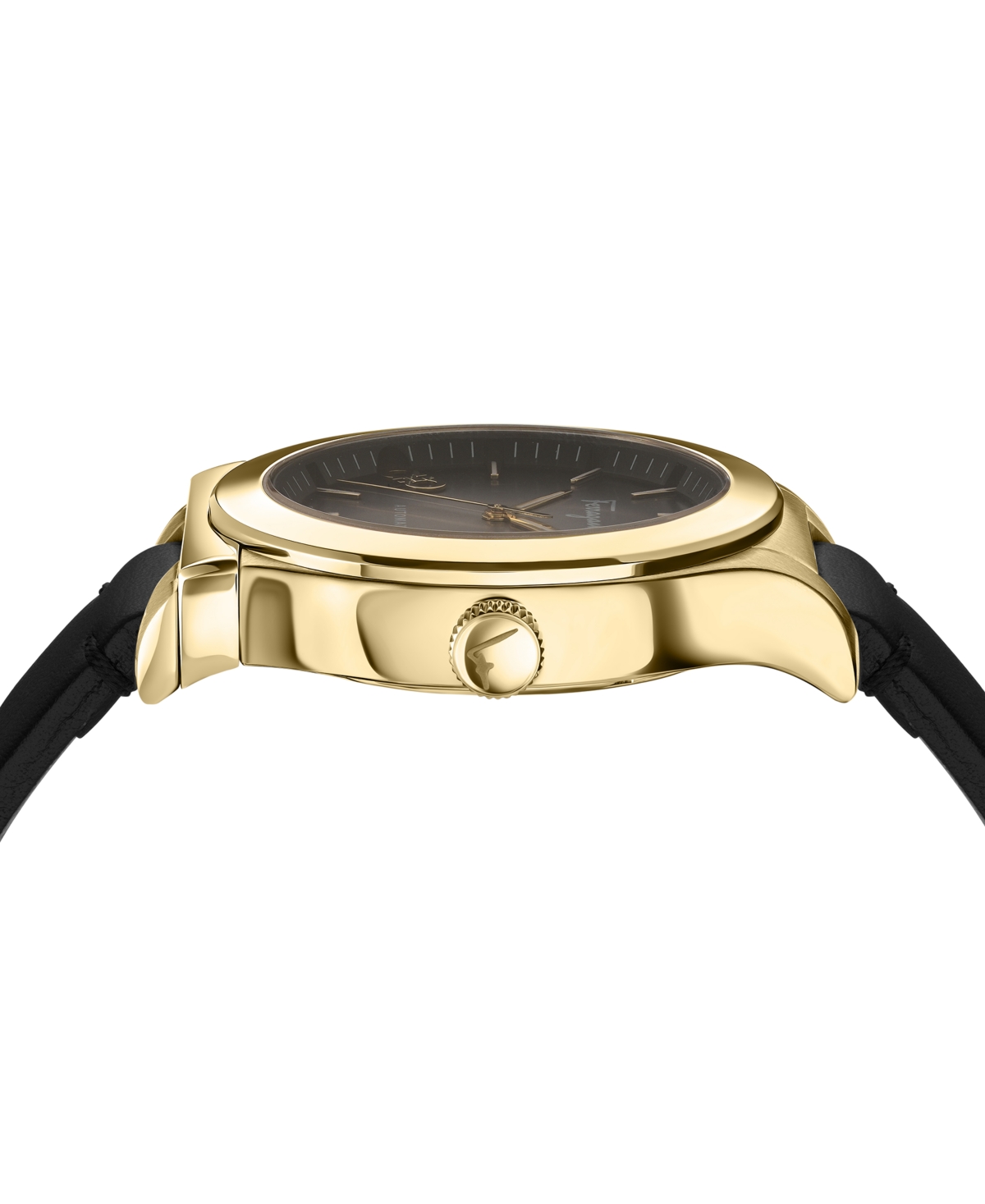 Ferragamo Men's Swiss Automatic 1927 Black Leather Strap Watch 42mm In Gold