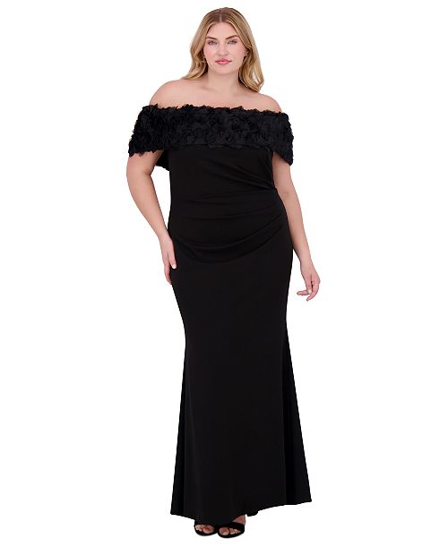 alfani Eliza J Plus Size Rosette-Trim Off-The-Shoulder Evening Gown Women's Fashion Shoes & Accessories