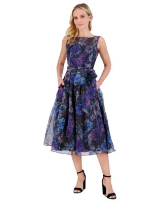 Eliza J Women's Belted Floral-Print Cocktail Dress - Macy's