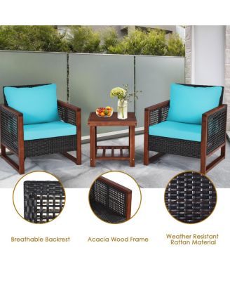 3 Pieces Acacia Wood Patio Furniture Set with Coffee Table