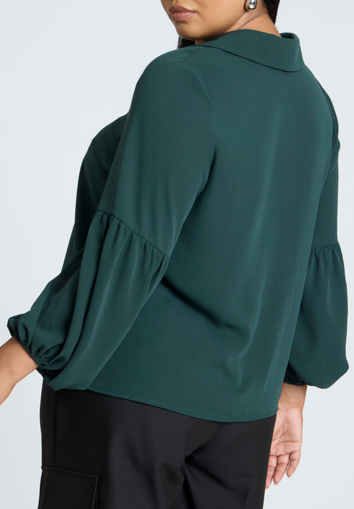 Eloquii Plus Size Balloon Sleeve Collared Blouse