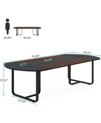 70.86" Modern Oval Dining Table with Walnut and Black Finish Splicing Board, Curved Kitchen Tables for 6-8, Large Dining Room Table with Stylish Metal Legs, Black Friday Deals 2024
