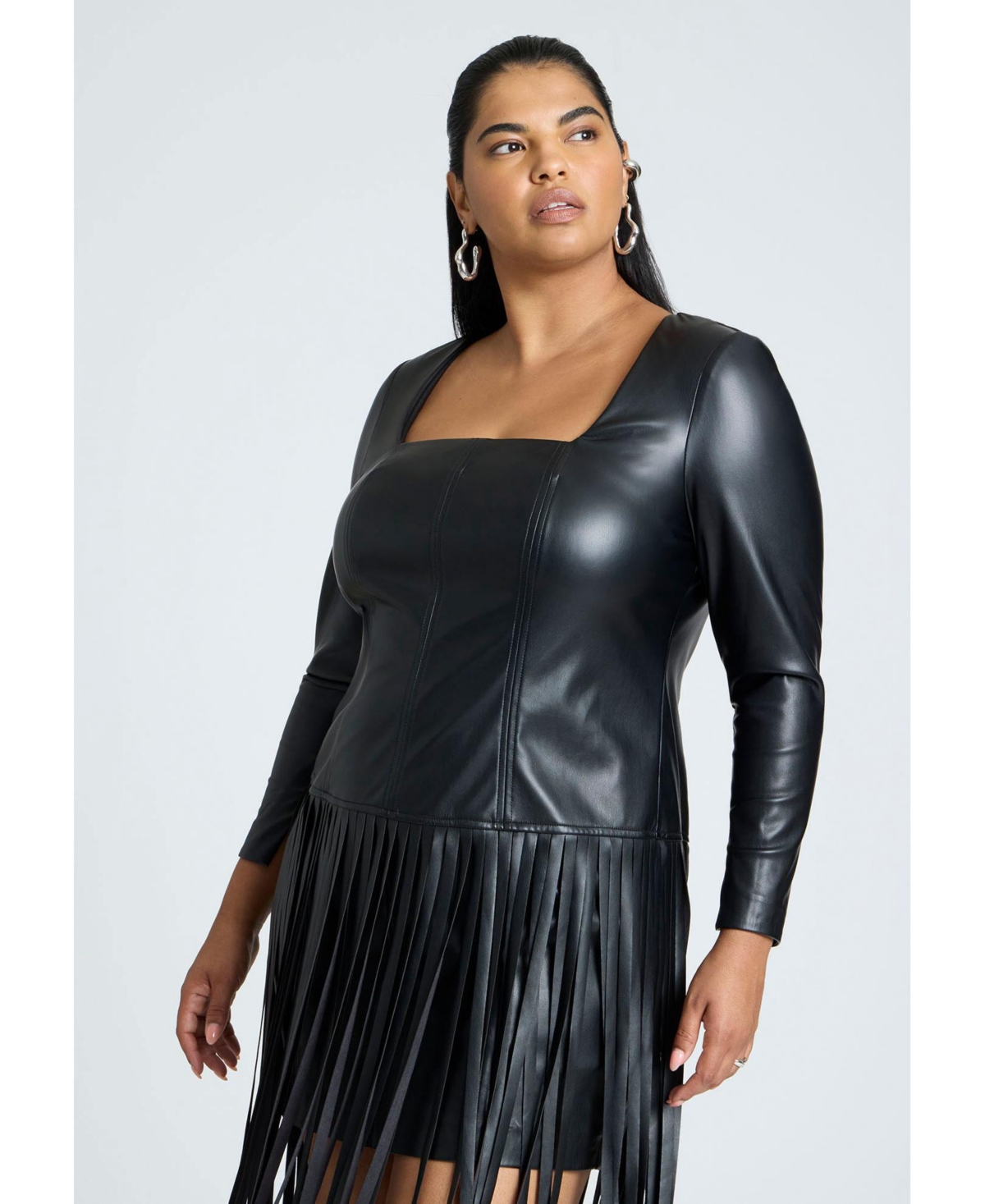 Eloquii Plus Size Fringe Faux Leather Dress