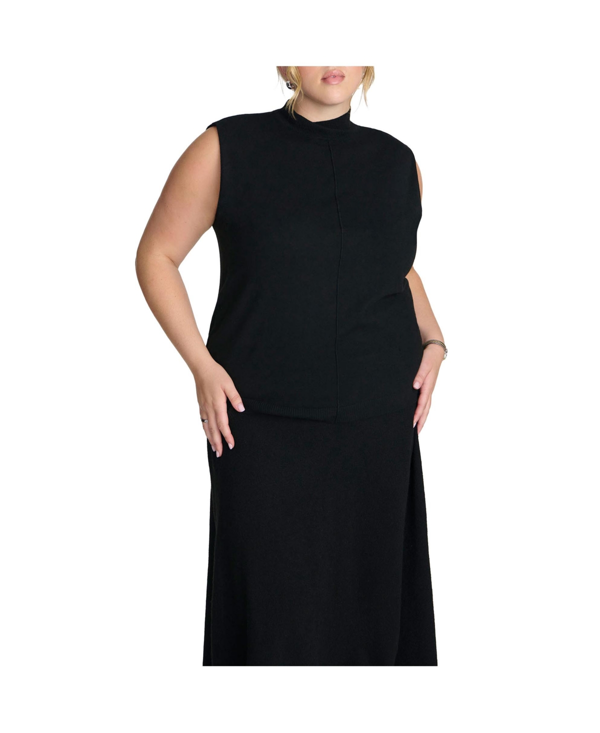 Elements Women's Plus Size Turtleneck Sleeveless Sweater - Taupe