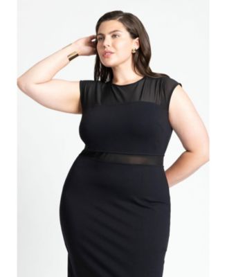 Women's Plus Size Cap Sleeve Mesh Midi Dress