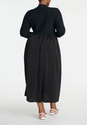 Elements Women's Plus Size Mockneck Twofer Midi Dress