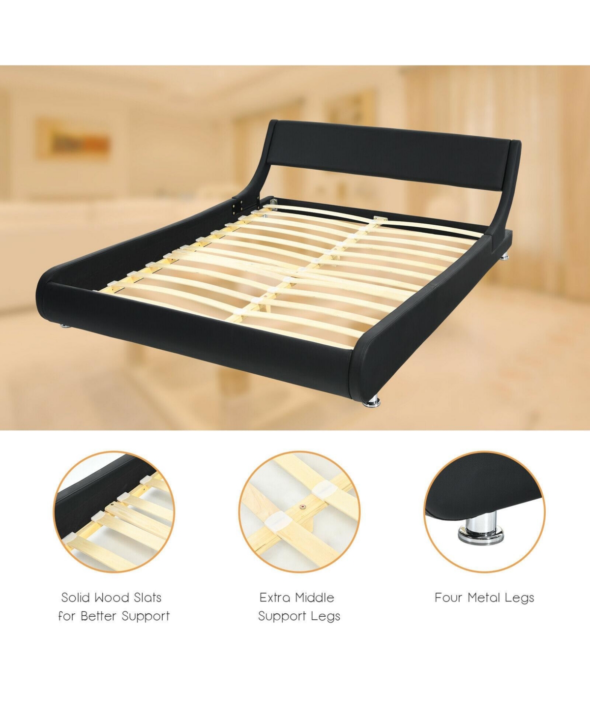 Gouun Full Size Faux Leather Upholstered Platform Bed Adjustable Headboard