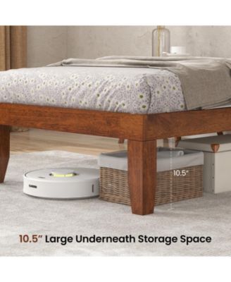 14 Inch Twin Size Rubber Wood Platform Bed Frame with Wood Slat Support