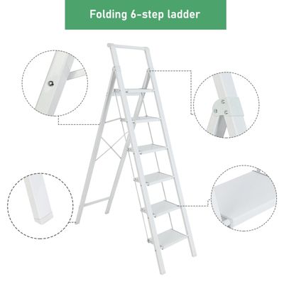 6 Step Stool Folding Step Stool with Handrails, Sturdy Step Stool for Adult, Gorilla Ladders 500LBS Capacity Sturdy& Portable Ladder for Home Kitchen Library Office