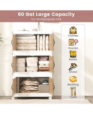 3-Tier Stackable Storage Boxes Bins with Magnetic Doors and Lockable Casters-M