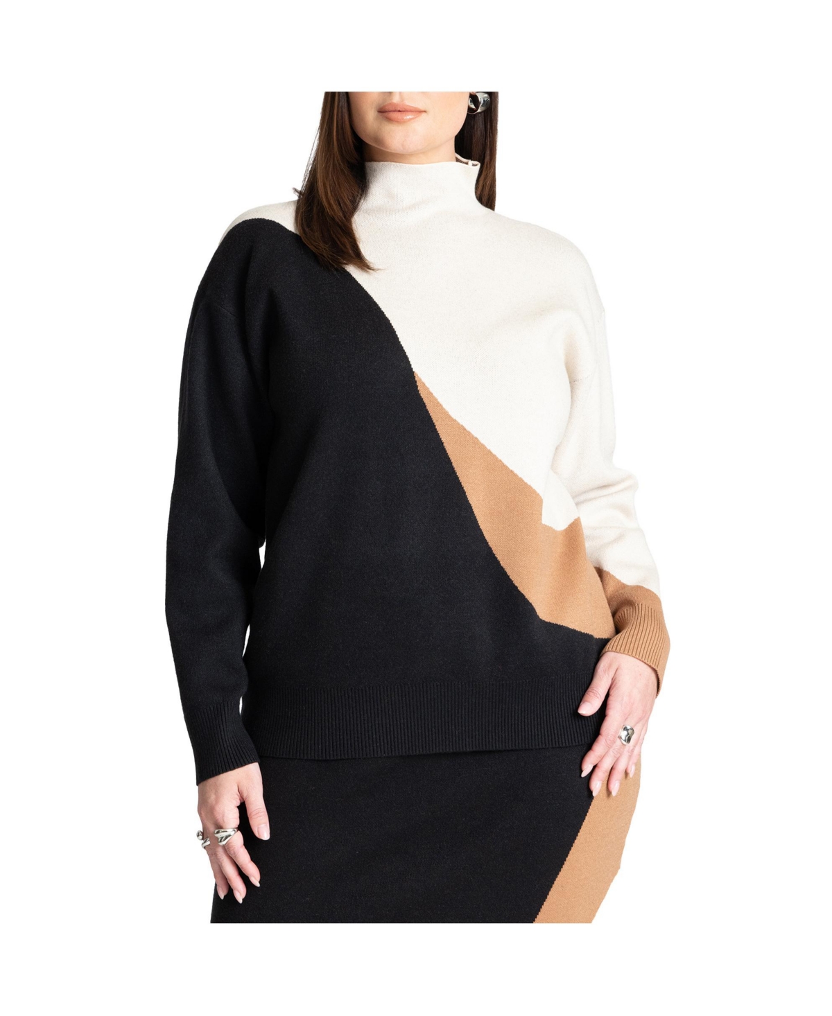 Women's Plus Size Intarsia Sweater - Pink swirl