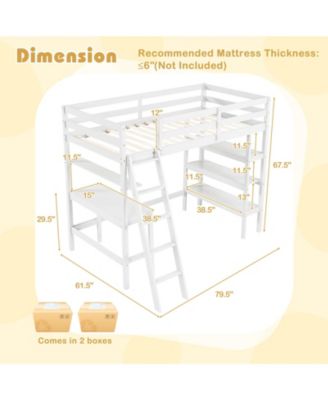 Twin Size Loft Bed with Desk and Bookshelves for Kids and Teens