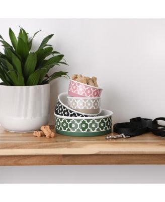 Bone Dry Lattice Paw Print Pet Bowl Set/2