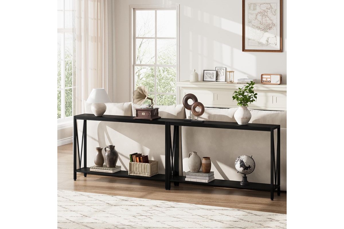 gaomon Entryway Table, Industrial Console Table with V Design, 43" 2 Tier Sofa Table with Storage, Narrow Console Table for Entryway Living Room