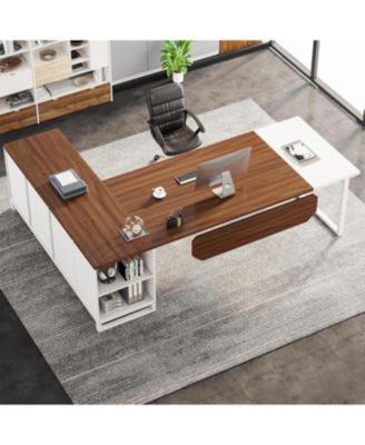 70.8" Executive Desk with 55" File Cabinet, Modern L Shaped Computer Desk with Storage Shelves and Cabinet, Large L Shaped Executive Desk for Home Office