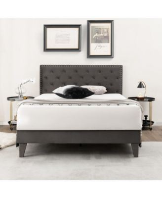Full Size Upholstered Platform Bed with Tufted Headboard-Full Size