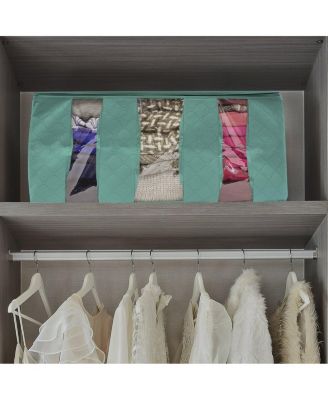 Foldable Storage Bag Organizers, 3 Sections, Great for Clothes, Blankets, Closets, Bedrooms, and More, 2-Pack (Teal