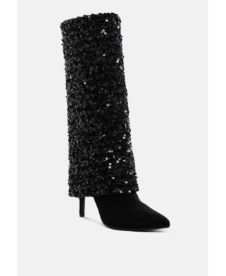 Womens Sin City Sequinned Fold-Over Calf Boots