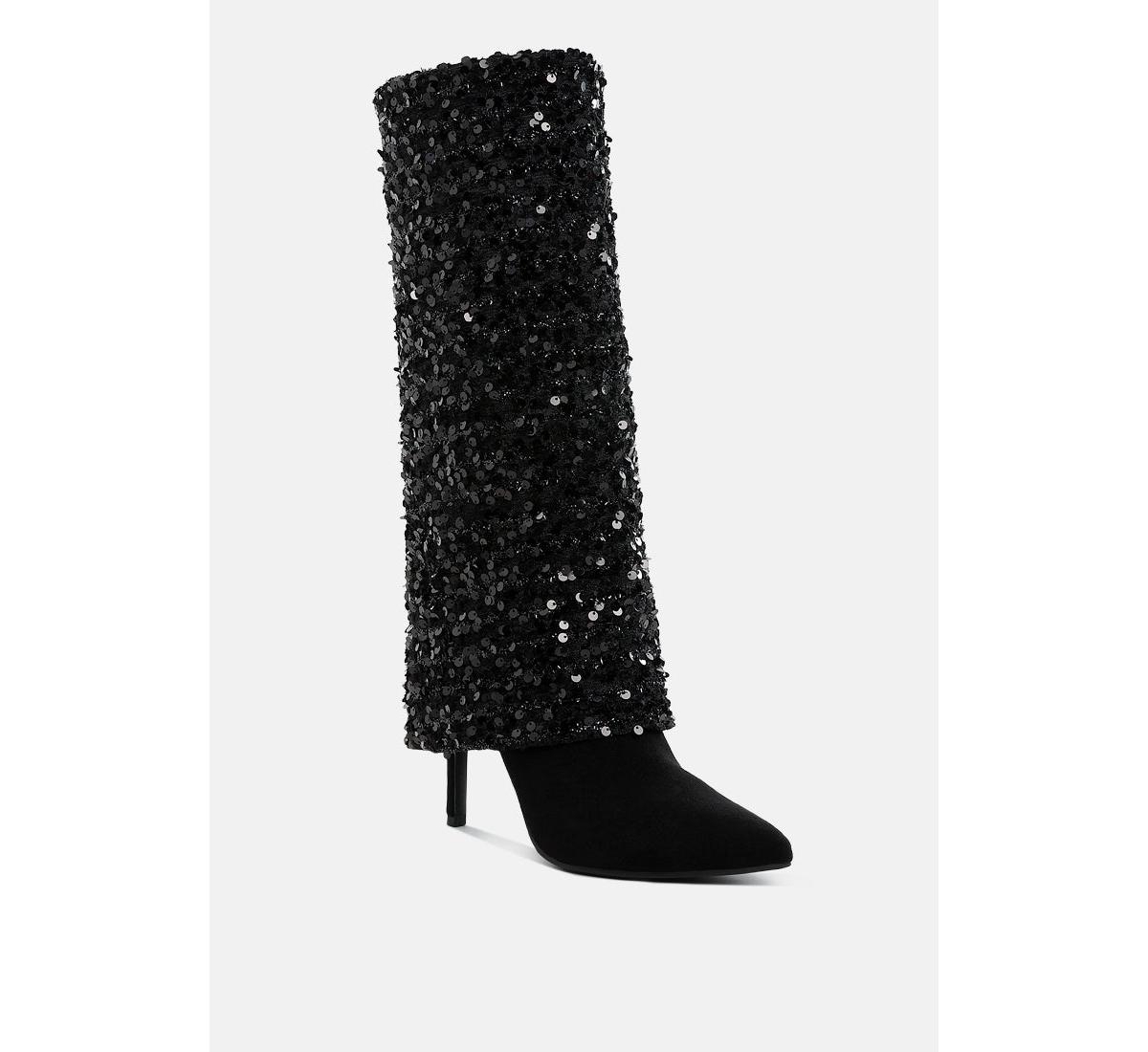 London Rag Sin City Sequinned Fold-Over Calf Boots