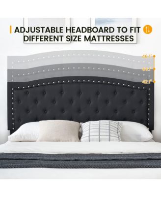 Full Bed Frame with Adjustable Headboard, Platform Bed Frame