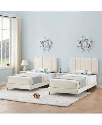 Twin Bed Frame for Boys & Girls, Velvet Upholstered Platform Bed Frame with Headboard, Strong Wooden Slats, Noise-Free,No Box Spring Needed, Easy Assembly