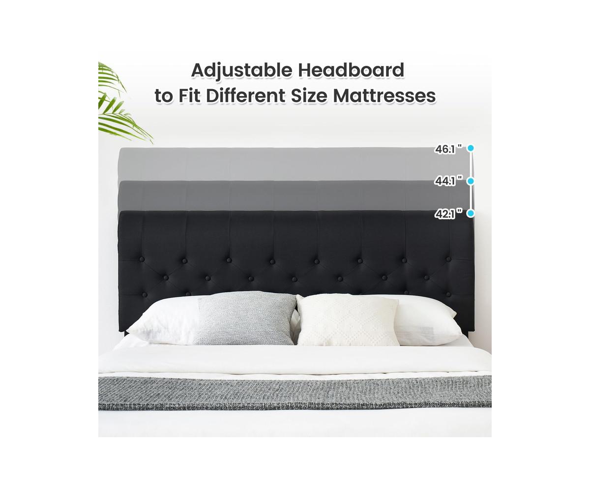 gaomon Size Platform Bed Frame, Modern Balck Upholstered Bed Frame with Adjustable Headboard, Button Tufted Decor, Noise Free Wood Slats Mattres