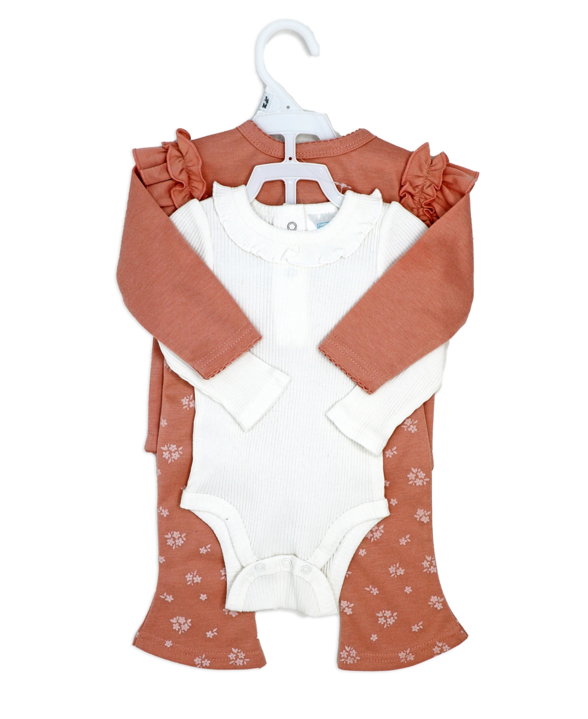 BABY MODE BABY GIRLS MISTY ROSE BELL BODYSUIT, PANTS AND JACKET, 3-PIECE SET 