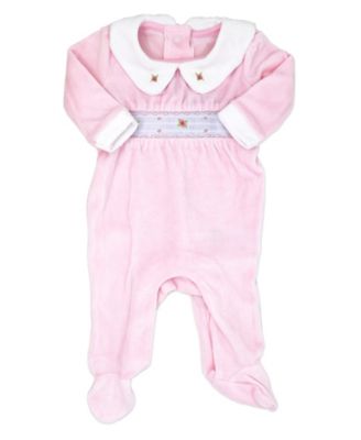 Baby Girls Luxury Smocked Velour Footed Coverall