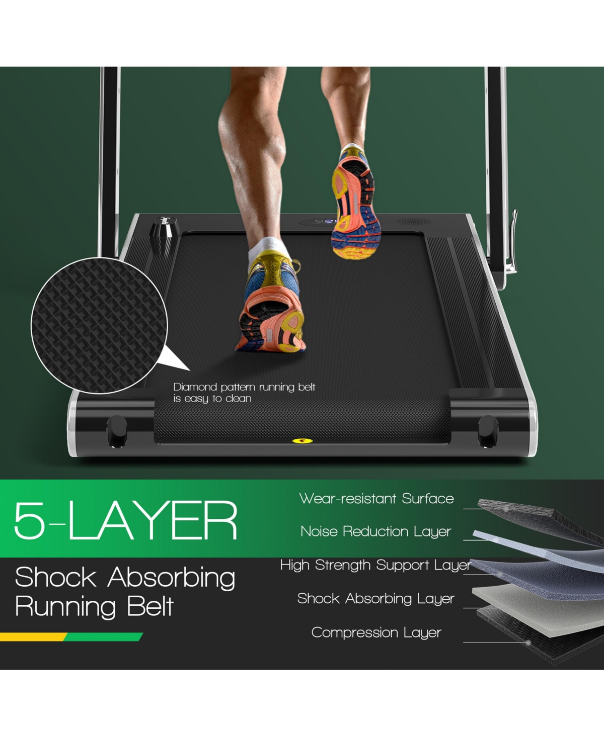 Gymax 2.25HP Folding Treadmill 2-in-1 Walking Running Machine w/ App & Remote Control