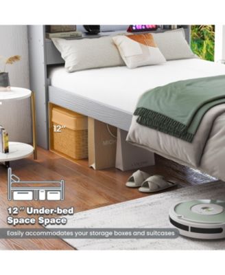 Twin Size Bed Frame with Storage Headboard and Charging Station