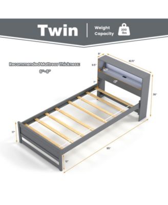 Twin Size Bed Frame with Storage Headboard and Charging Station