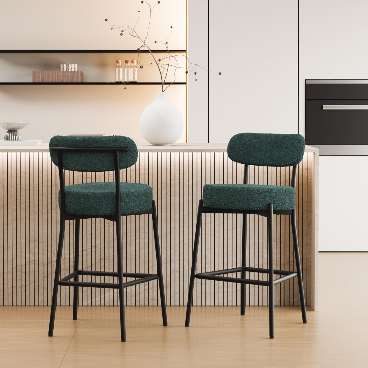 Dyhome Bar Stools Set of 2, 27 Inches Counter Height Kitchen Bar Stools with Back, Modern Metal Tall Bar Stools for Kitchen Island - Green