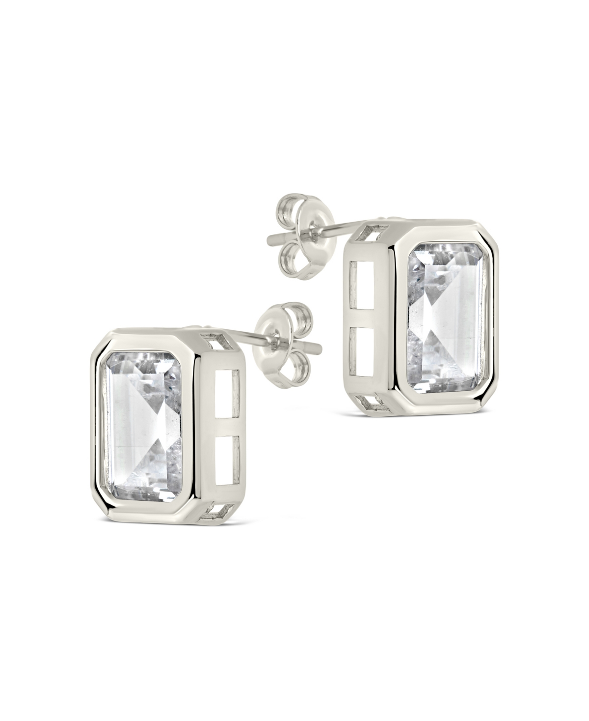 Sterling Forever Camille Bezel Cubic Zirconia Stud Earrings In Silver