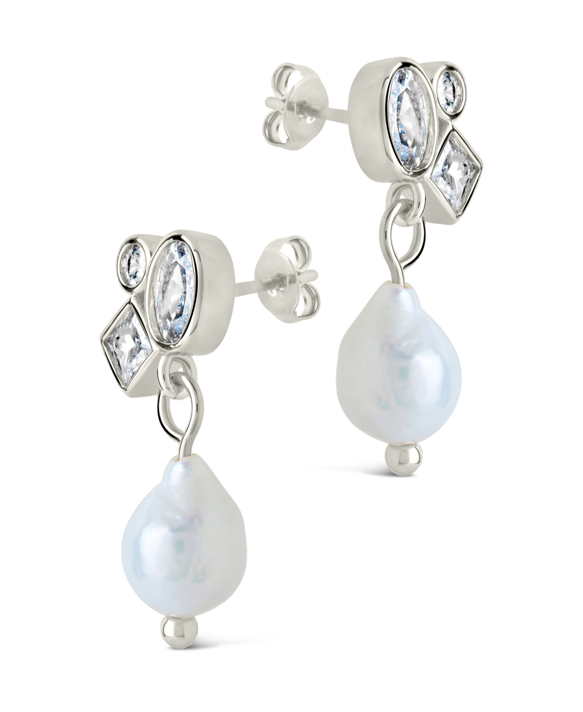 Sterling Forever Penny Cubic Zirconia Mother Of Pearl Cluster Stud Earrings In Silver