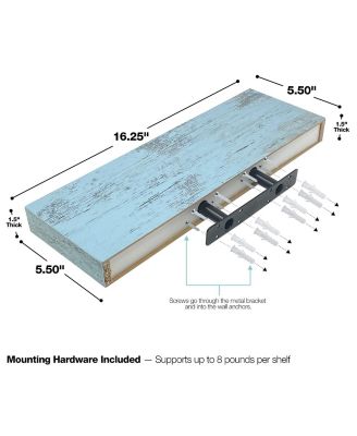 3 Pack 16 Inch Rustic Floating Shelves - for Bedroom, Kitchen, Living Room, Office - Display Trophies, Books, Frames, etc