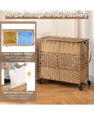 110L Laundry Hamper with Wheels Clothes Basket Lid and Handle and 2 Liner Bags