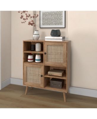 Rattan Buffet Cabinet with 2 Doors and 2 Cubbies