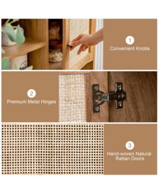 Rattan Buffet Cabinet with 2 Doors and 2 Cubbies