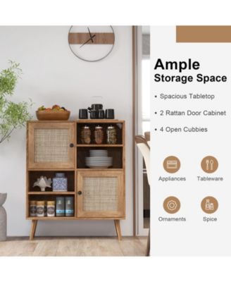 Rattan Buffet Cabinet with 2 Doors and 2 Cubbies