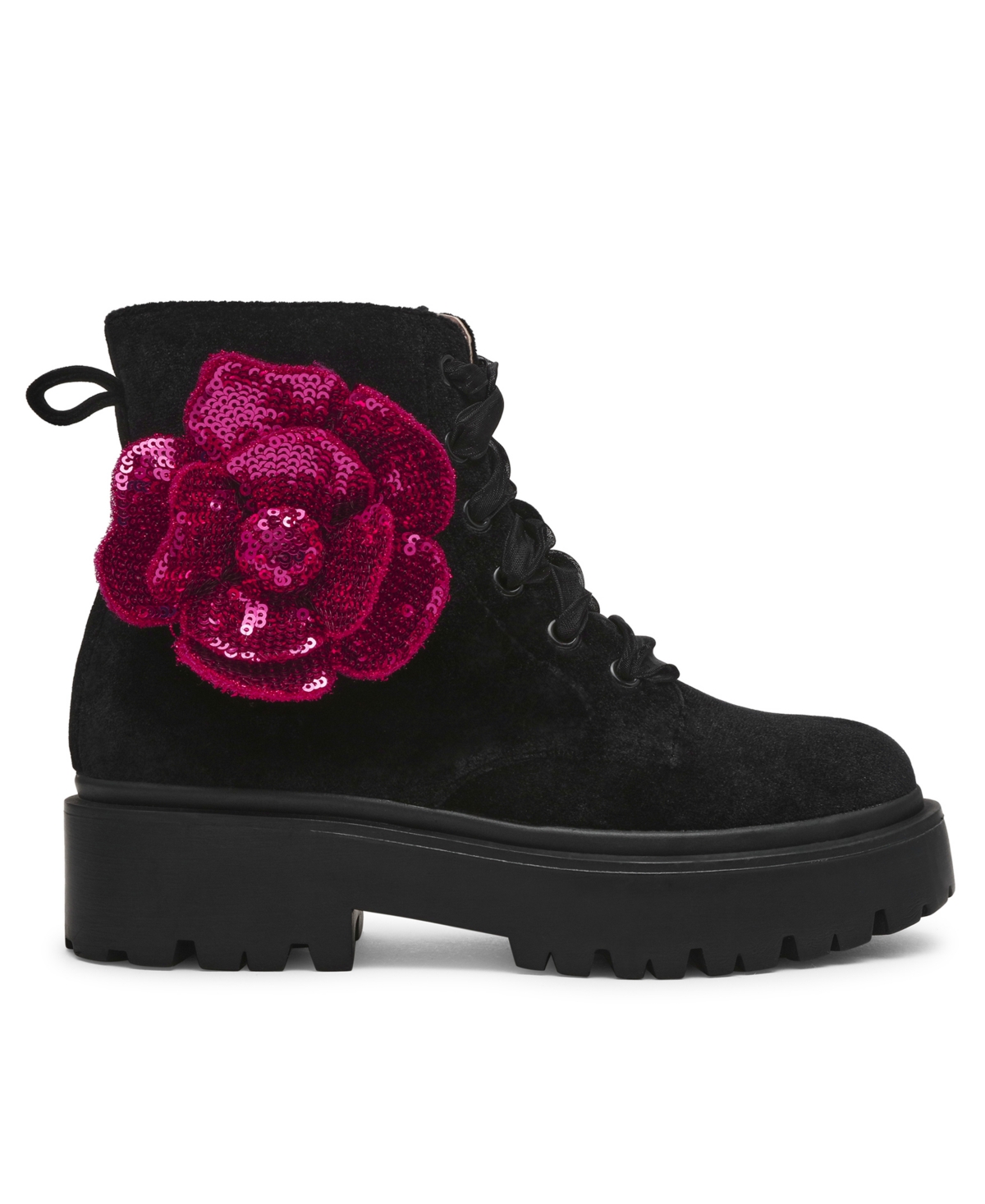 Betsey Johnson Little And Big Girls Piper Velvet Lugsole Boot In Black Multi