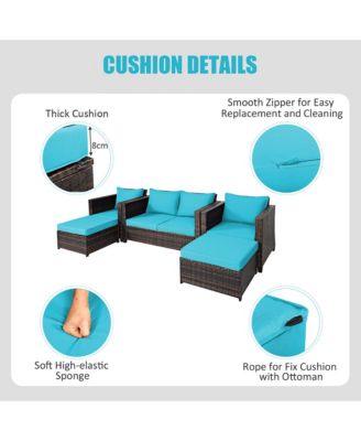 5PCS Patio Rattan Furniture Set Loveseat Sofa Ottoman Cushioned