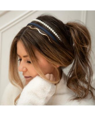 Headband Set - Blue + Pearl + Gold
