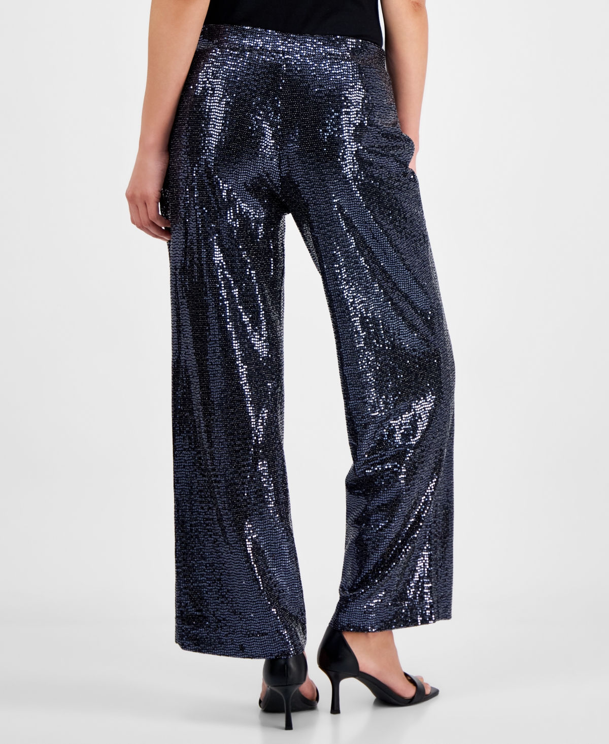 Ak Anne Klein Petite Pull-On Wide-Leg Sparkle Pants