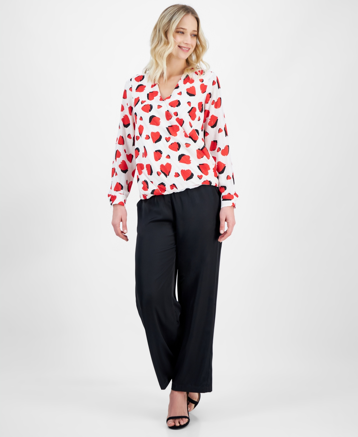 T Tahari Wrap Blouse In Shadow Heart