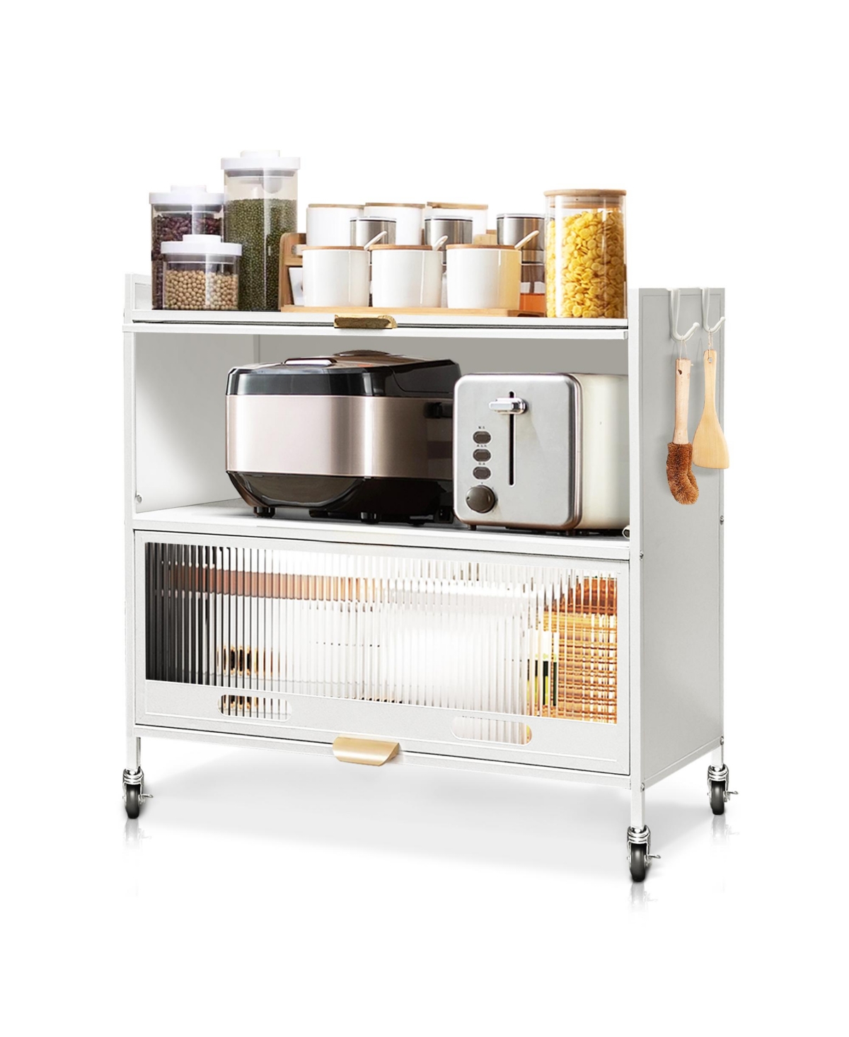 2 Door Storage Cabinet, 3 Tier Kitchen Pantry Cabinet, Floor Cabinet White Sideboard - White