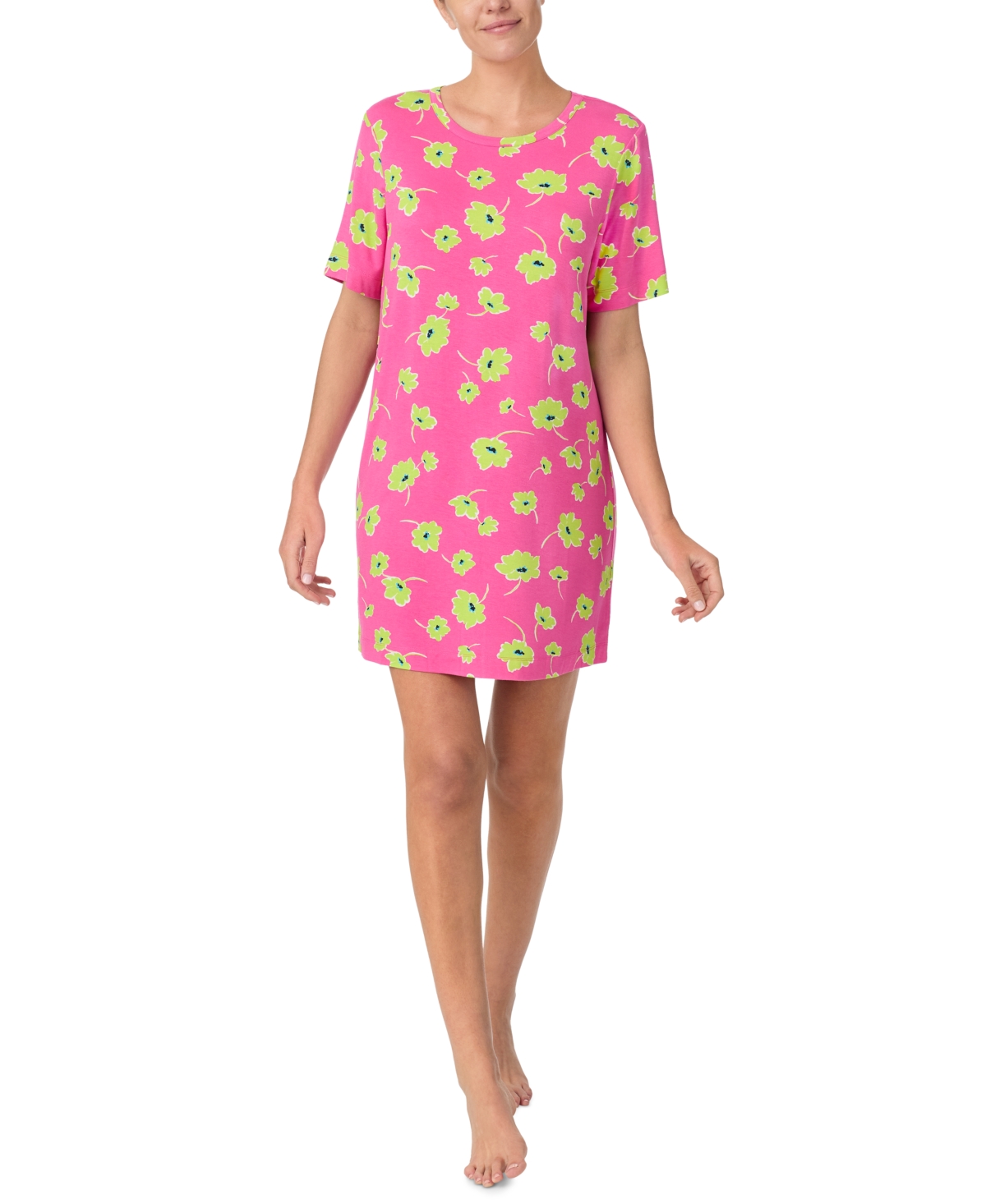 Women's Short Knit Jersey Sleep Shirt - Lime Floral